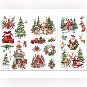 NWT Christmas Rub on Transfer Decals 6"x12", 3Pcs Waterproof Transfer Decals